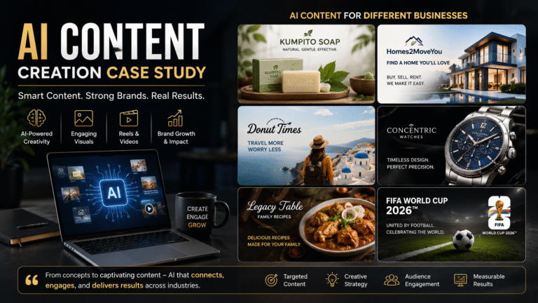 Infographic detailing a case study about AI-driven content creation, highlighting key findings and strategies.